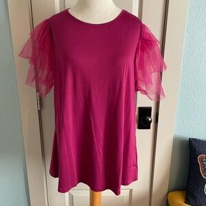 BloomChic Pink Ruffled Short Sleeve Blouse